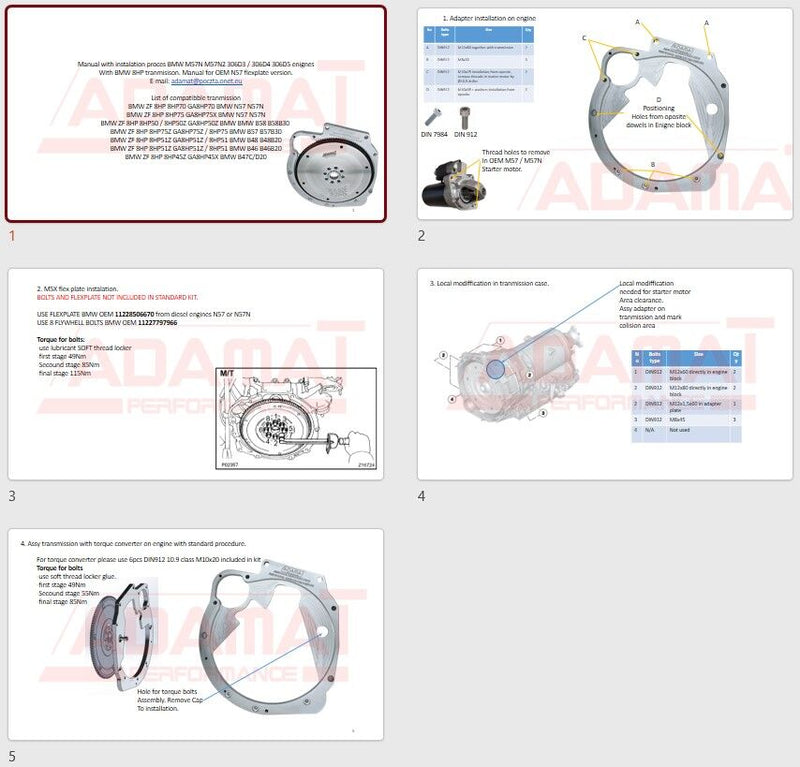 BMW M57n2 to N57 8HP70 BMW B58 8HP50 Adamat Adapter Plate